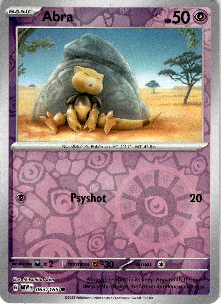 Abra - 063/165 C - Scarlet & Violet 151 - Pokemon TCG (Reverse Holo) HR Games Abra - 063/165 C - Scarlet & Violet 151 - Pokemon TCG (Reverse Holo) HR Games