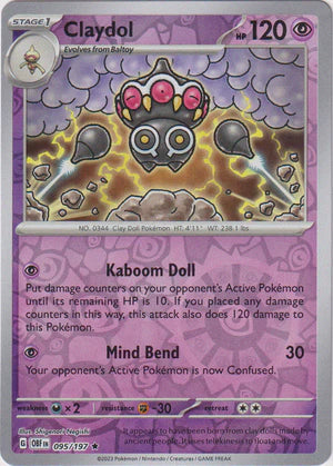 Claydol - 095/107 R - Scarlet & Violet Obsidian Flames - Pokemon TCG (Reverse Holo)