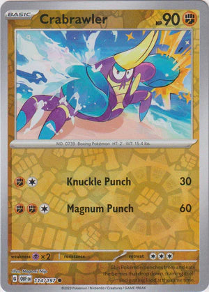 Crabrawler - 114/197 C - Scarlet & Violet Obsidian Flames - Pokemon TCG (Reverse Holo)