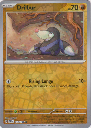 Drilbur - 111/197 C - Scarlet & Violet Obsidian Flames - Pokemon TCG (Reverse Holo)