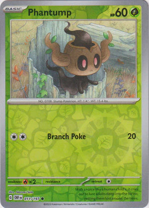 Phantump - 011/197 C - Scarlet & Violet Obsidian Flames - Pokemon TCG (Reverse Holo)