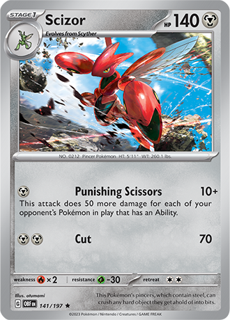 Scizor - 141/197 R - Scarlet & Violet Obsidian Flames - Pokemon TCG (Holo)