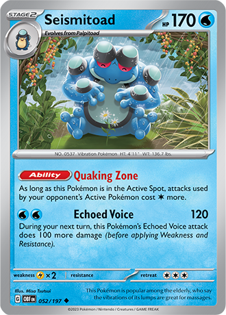 Seismitoad - 052/197 UC - Scarlet & Violet Obsidian Flames - Pokemon TCG