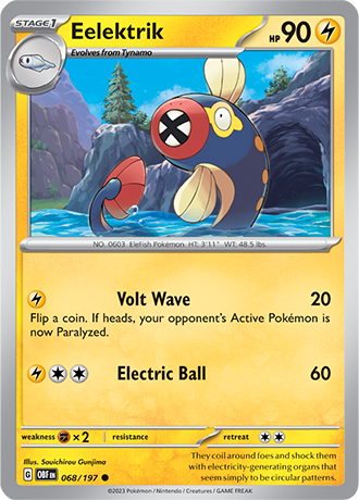 Eelektrik - 068/197 C - Scarlet & Violet Obsidian Flames - Pokemon TCG