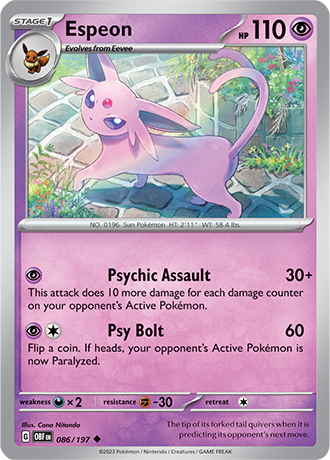 Espeon - 086/197 UC - Scarlet & Violet Obsidian Flames - Pokemon TCG