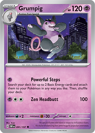 Grumpig - 091/197 UC - Scarlet & Violet Obsidian Flames - Pokemon TCG