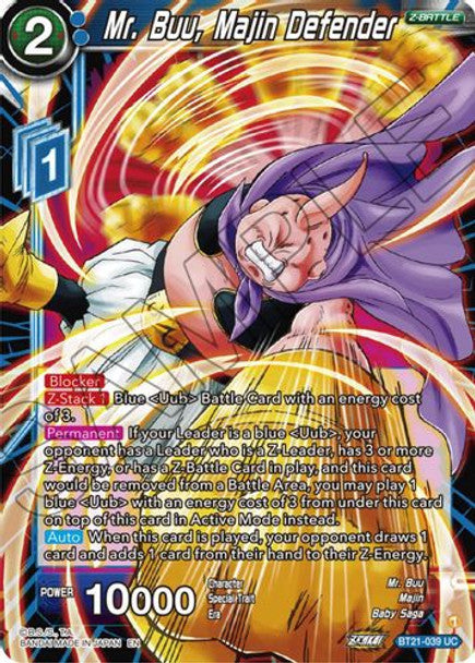 Mr. Buu, Majin Defender - BT21-039 UC - Z04 Wild Resurgence