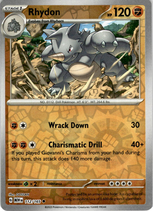 Rhydon - 112/165 UC - Scarlet & Violet 151 - Pokemon TCG (Reverse Holo)